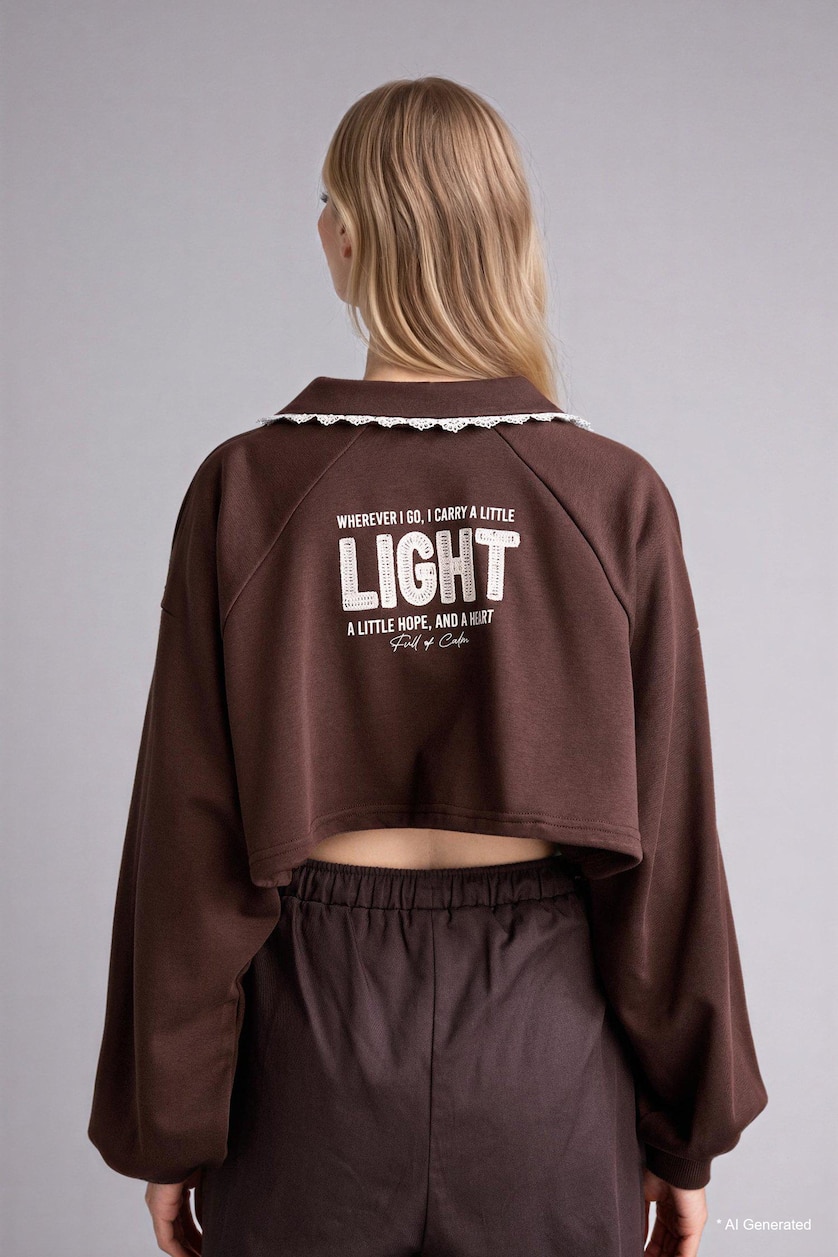 WOMAN Brown Printed Long Sleeve Sweatshirt