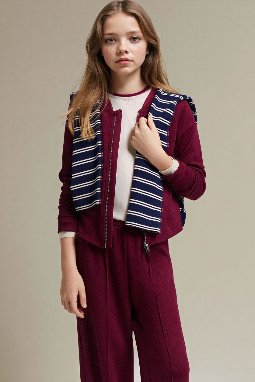 Kız Çocuk - Genç Kız Bordo Fermuarlı Modal Hırka Kız Çocuk