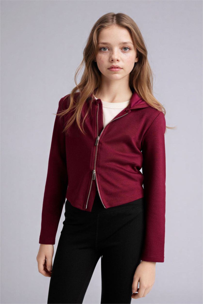 Kız Çocuk - Genç Kız Bordo Fermuarlı Modal Hırka Kız Çocuk