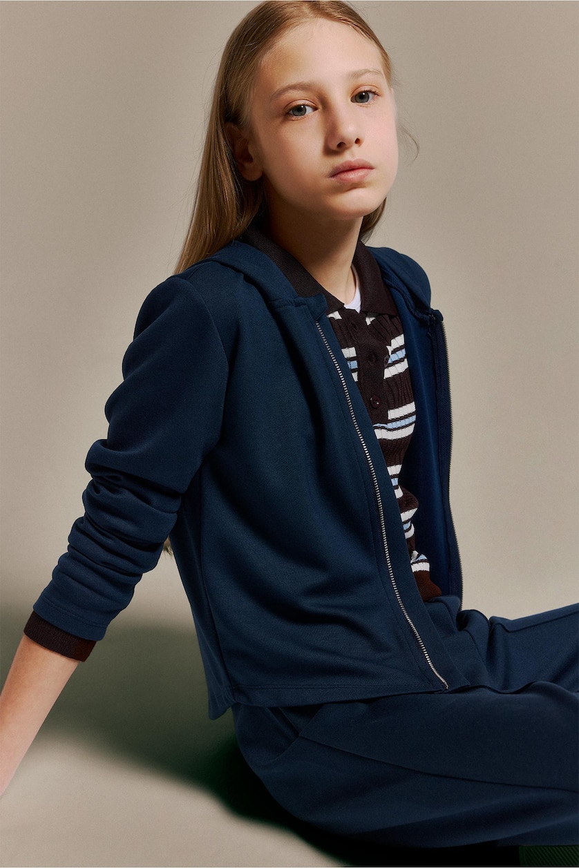 GIRLS & TEENS NAVY Girl Zipped Modal Zip-Up Sweatshirt