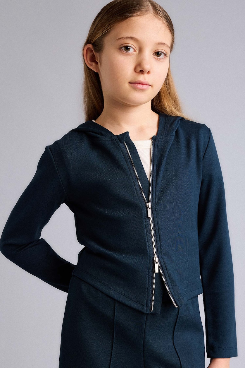 GIRLS & TEENS NAVY Girl Zipped Modal Zip-Up Sweatshirt