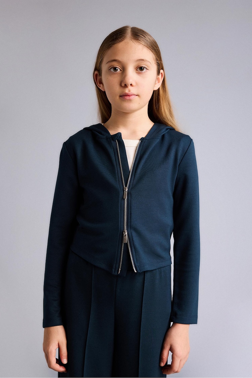 GIRLS & TEENS NAVY Girl Zipped Modal Zip-Up Sweatshirt