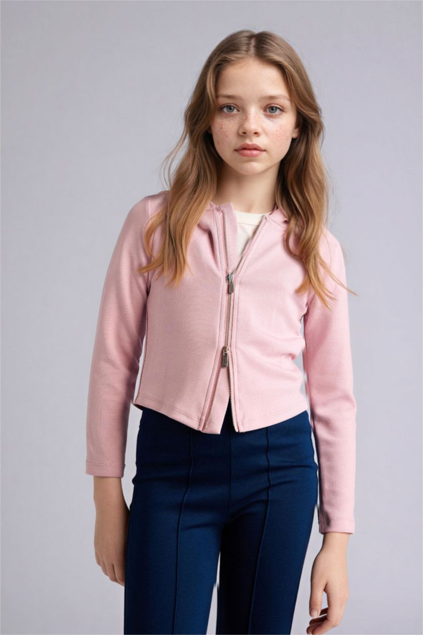 Kız Çocuk - Genç Kız Gülkurusu Fermuarlı Modal Hırka Kız Çocuk