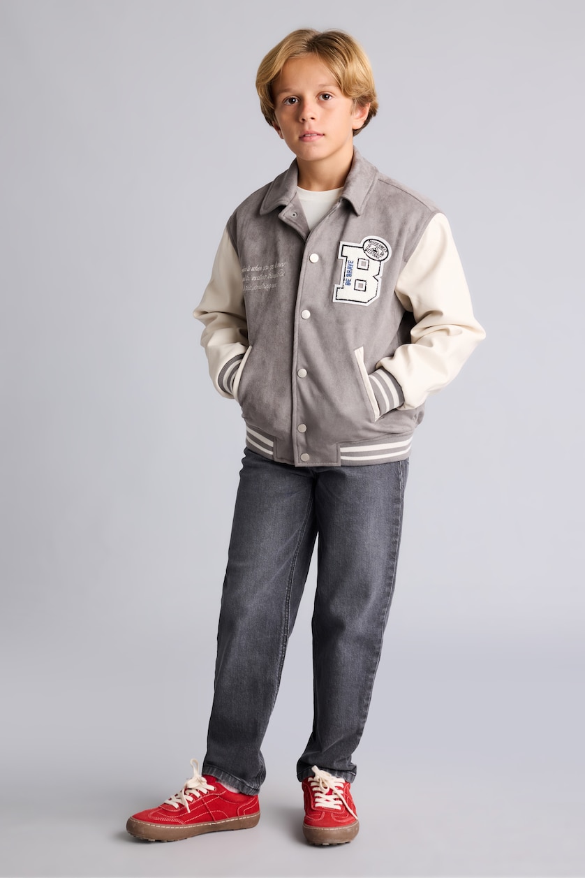 BOYS & TEENS Grey Boy Embroidered Taffeta Jacket