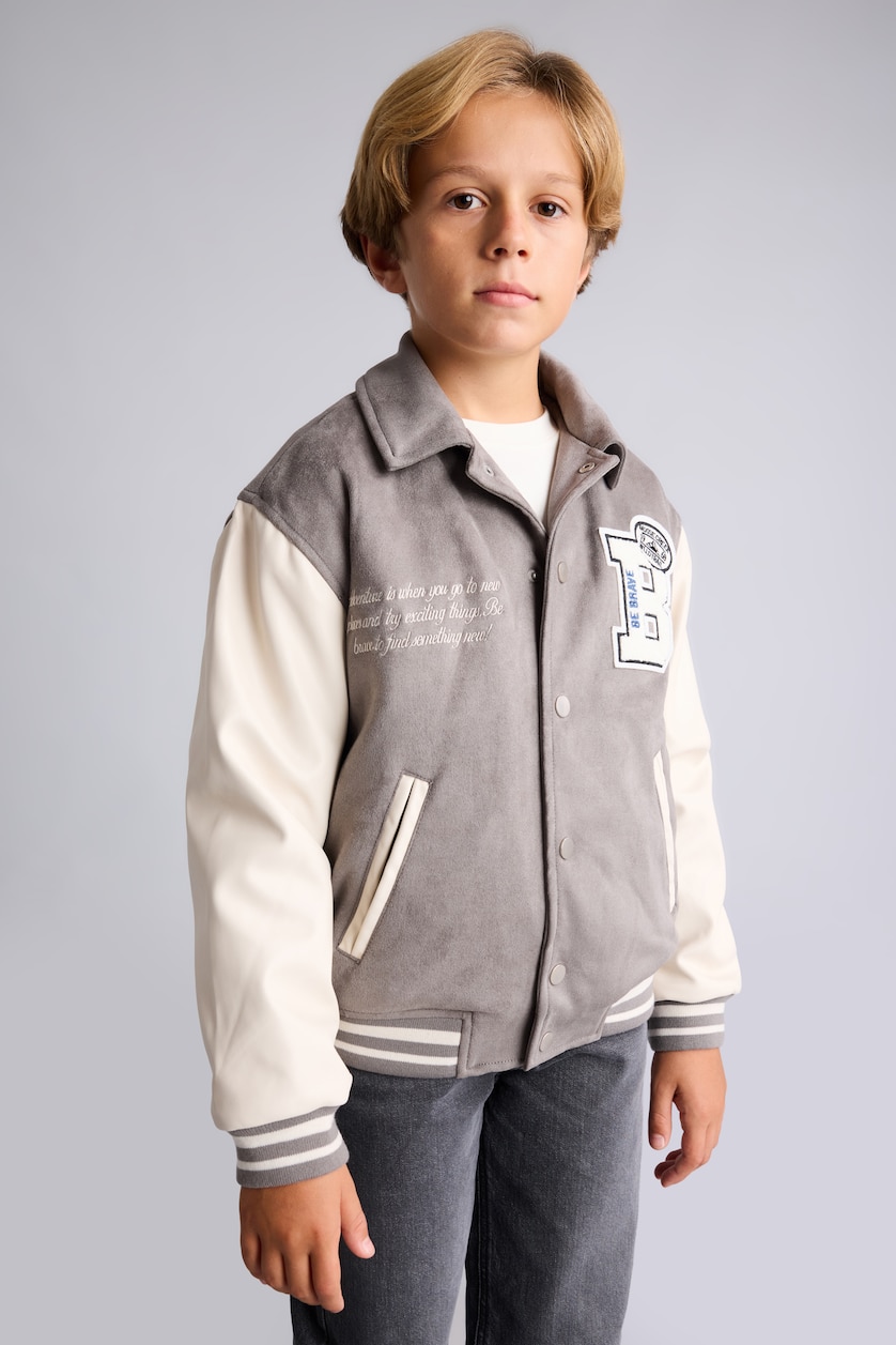 BOYS & TEENS Grey Boy Embroidered Taffeta Jacket