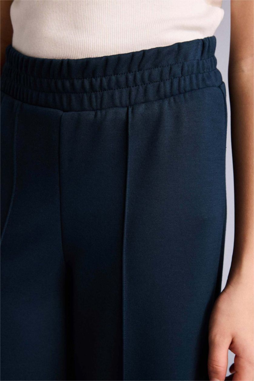 بناتي كحلي بنطلون بناتي منسوج وايد ليج برجل واسع