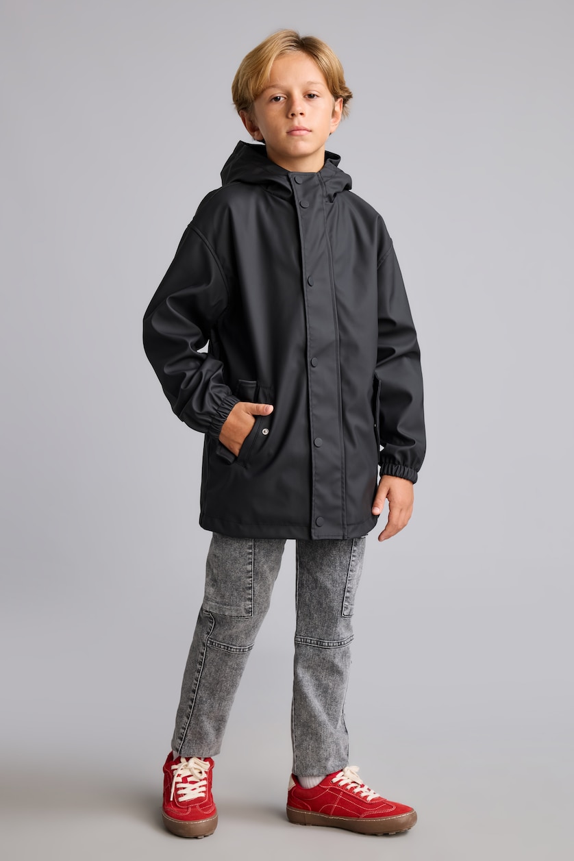 Boys & Teens Black Boy Hooded Taffeta Raincoat