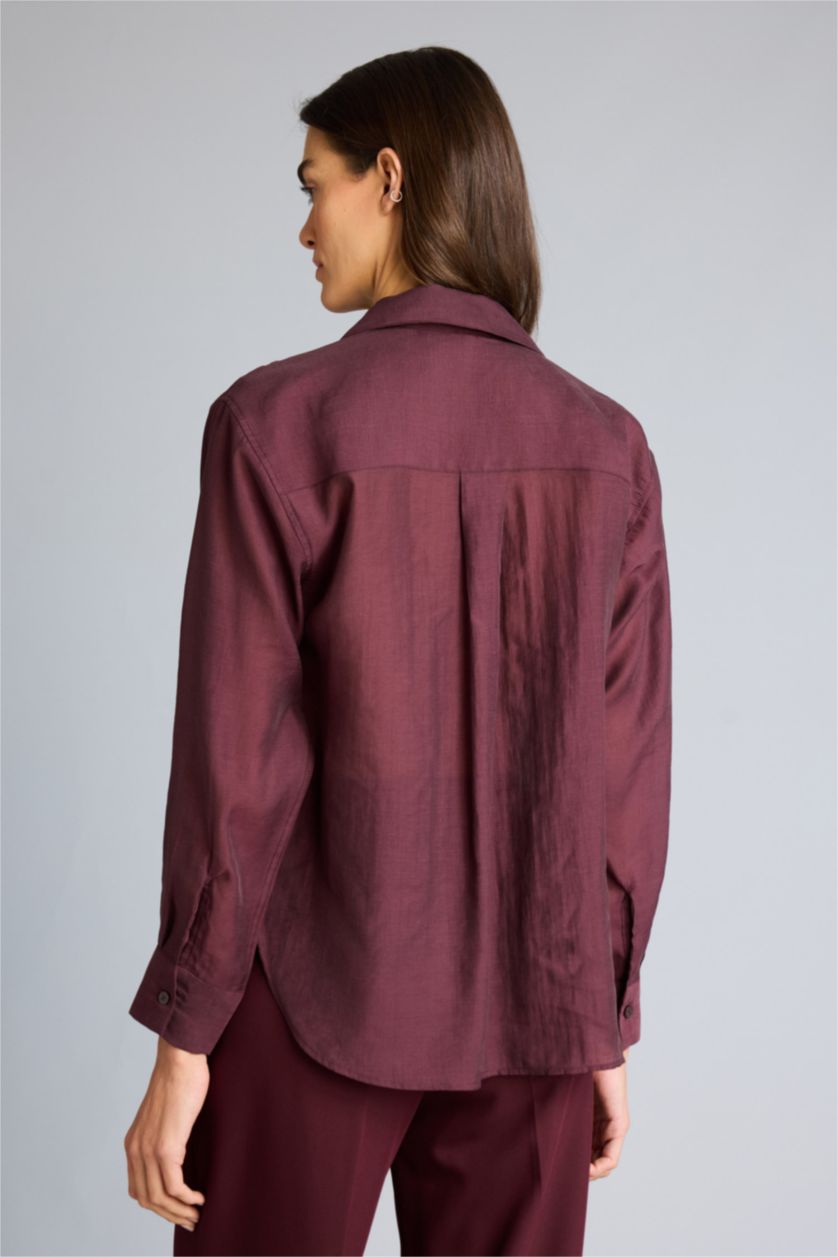 نساء خمري قميص ردن طويل منسوج اوفر سايز