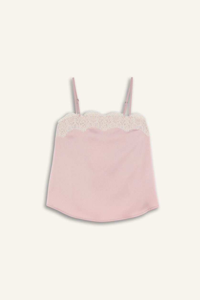 نساء زهري غامق بلوزة ستان قصة عادية بحمالات