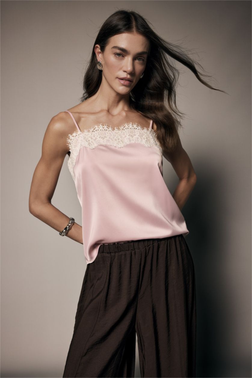 WOMAN Dark Pink Regular Fit Strappy Sleeveless Blouse