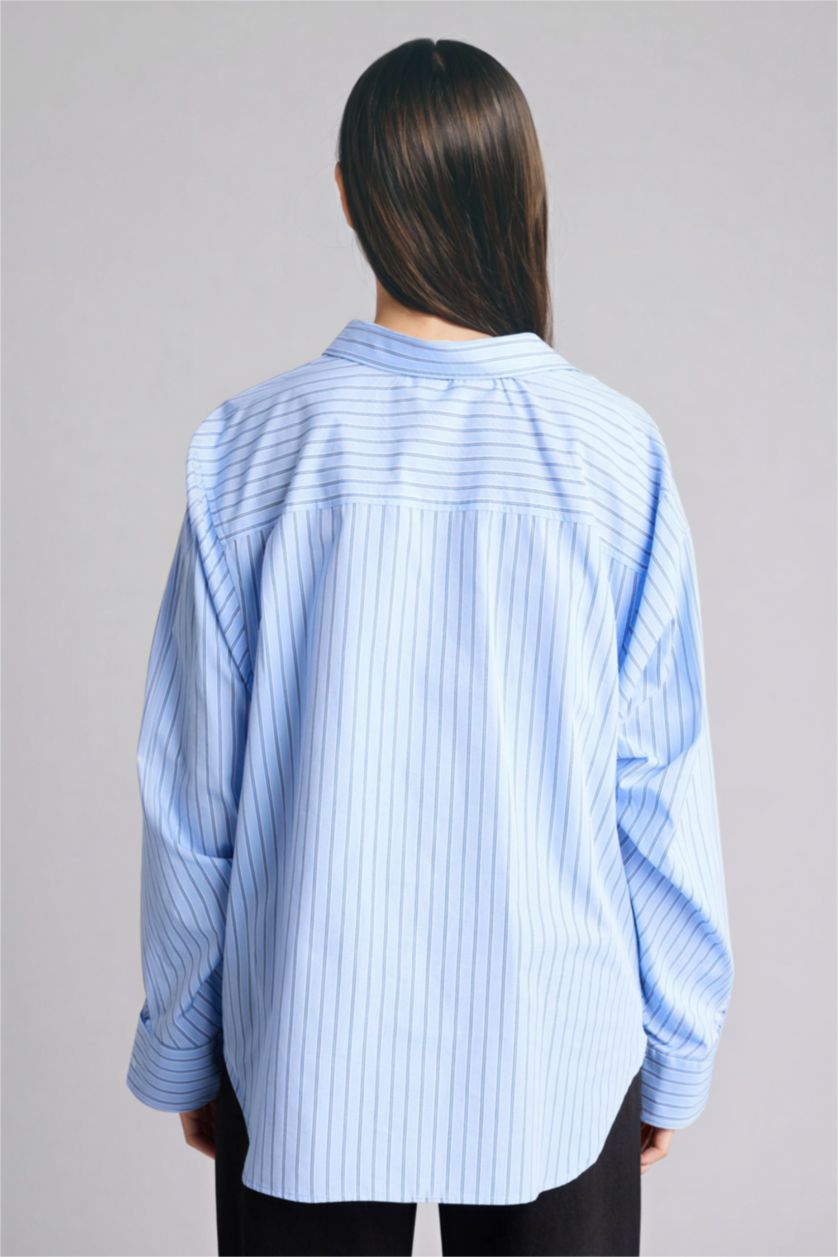 FEMME Bleu Chemise popeline rayée à col chemise oversize