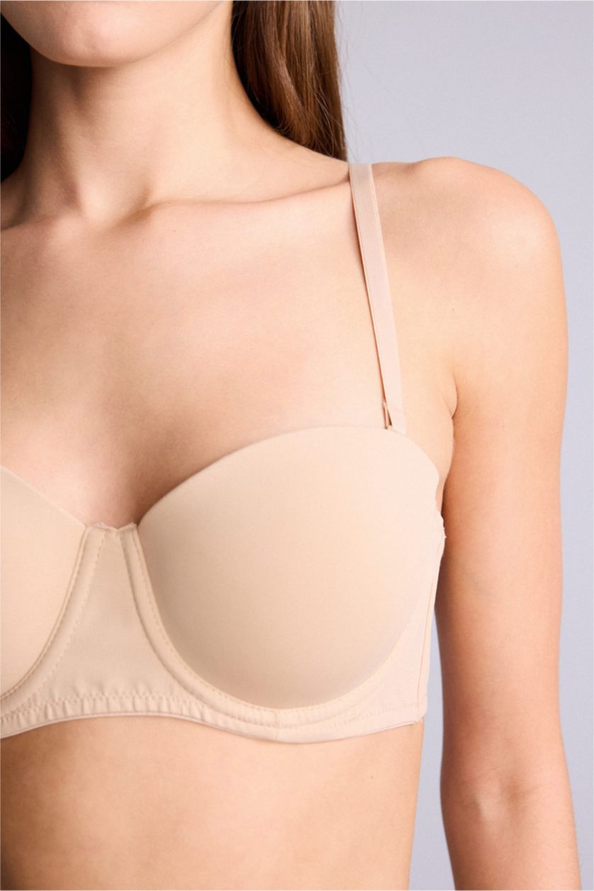 WOMAN Beige Micro Covered Padded Underwired Strapless Bra