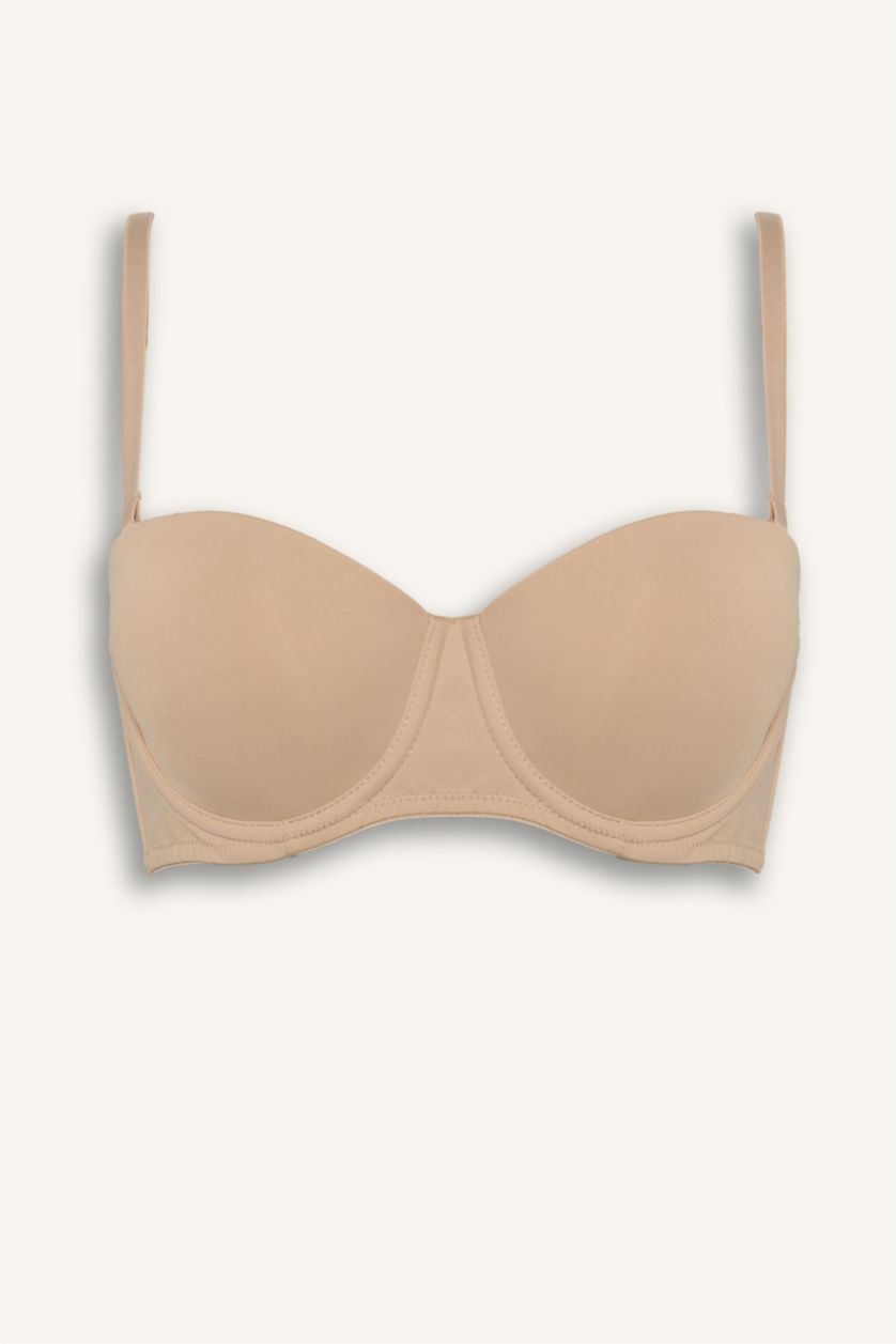 WOMAN Beige Micro Covered Padded Underwired Strapless Bra