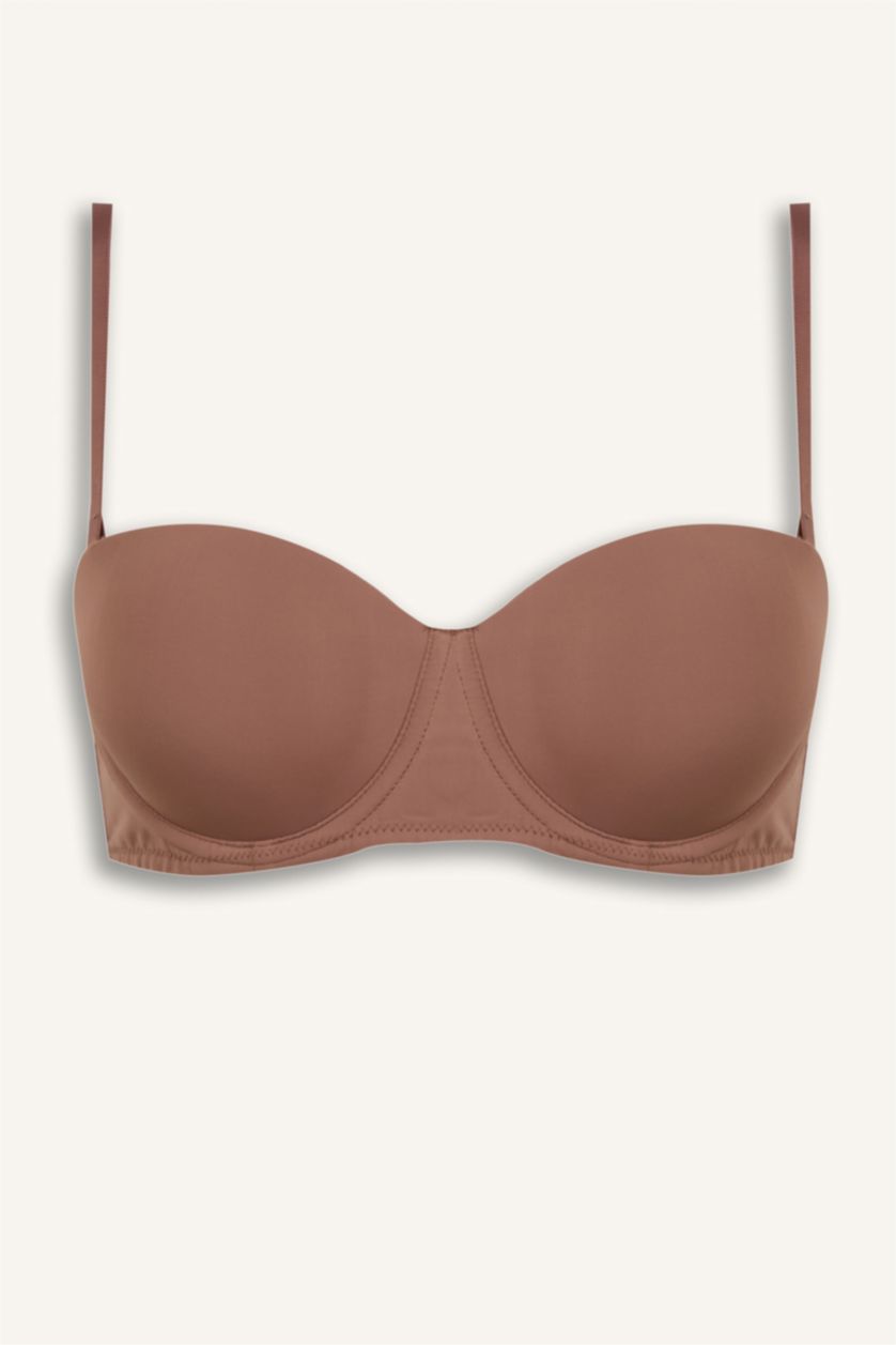 Kadın Açık Kahve Micro Kaplı Pedli Balenli Straplez Sütyen