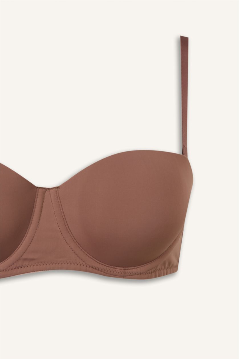 Kadın Açık Kahve Micro Kaplı Pedli Balenli Straplez Sütyen