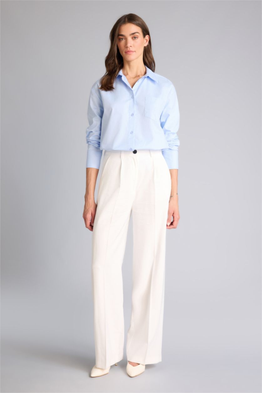 نساء أزرق فاتح قميص ردن طويل أوكسفورد اوفر سايز