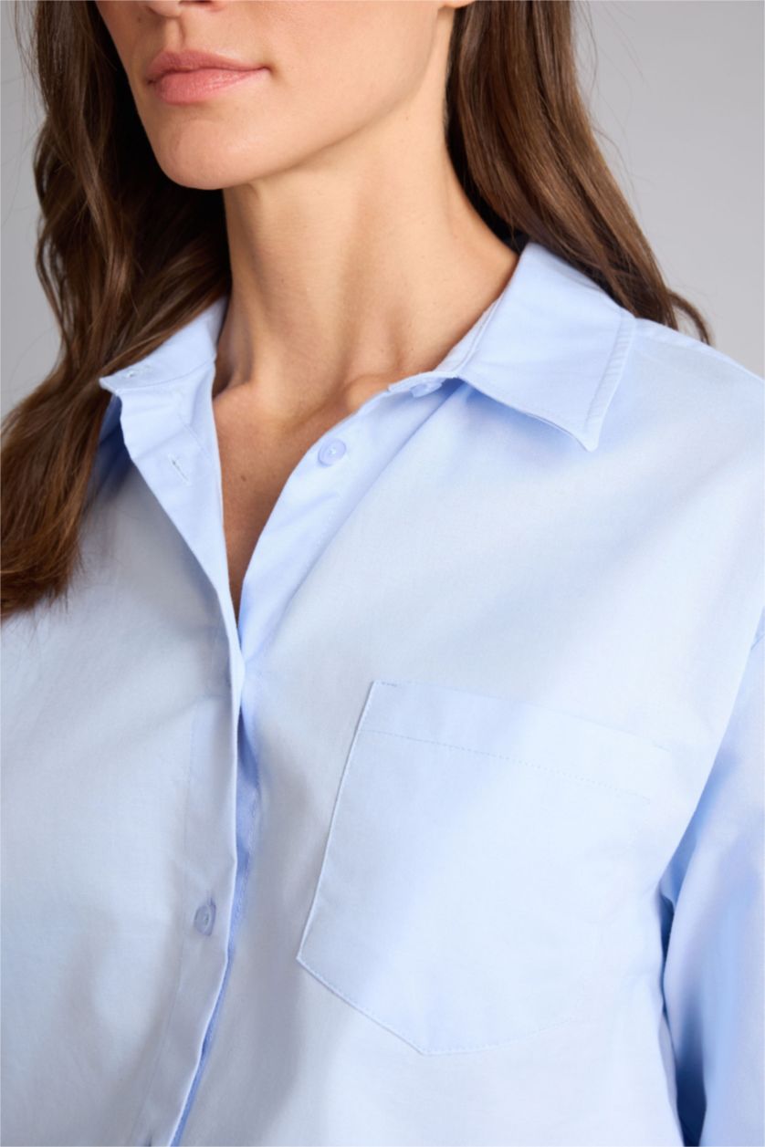 نساء أزرق فاتح قميص ردن طويل أوكسفورد اوفر سايز