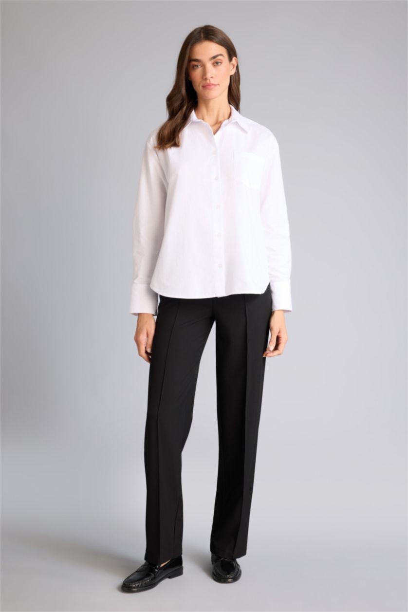 نساء أبيض قميص ردن طويل أوكسفورد اوفر سايز