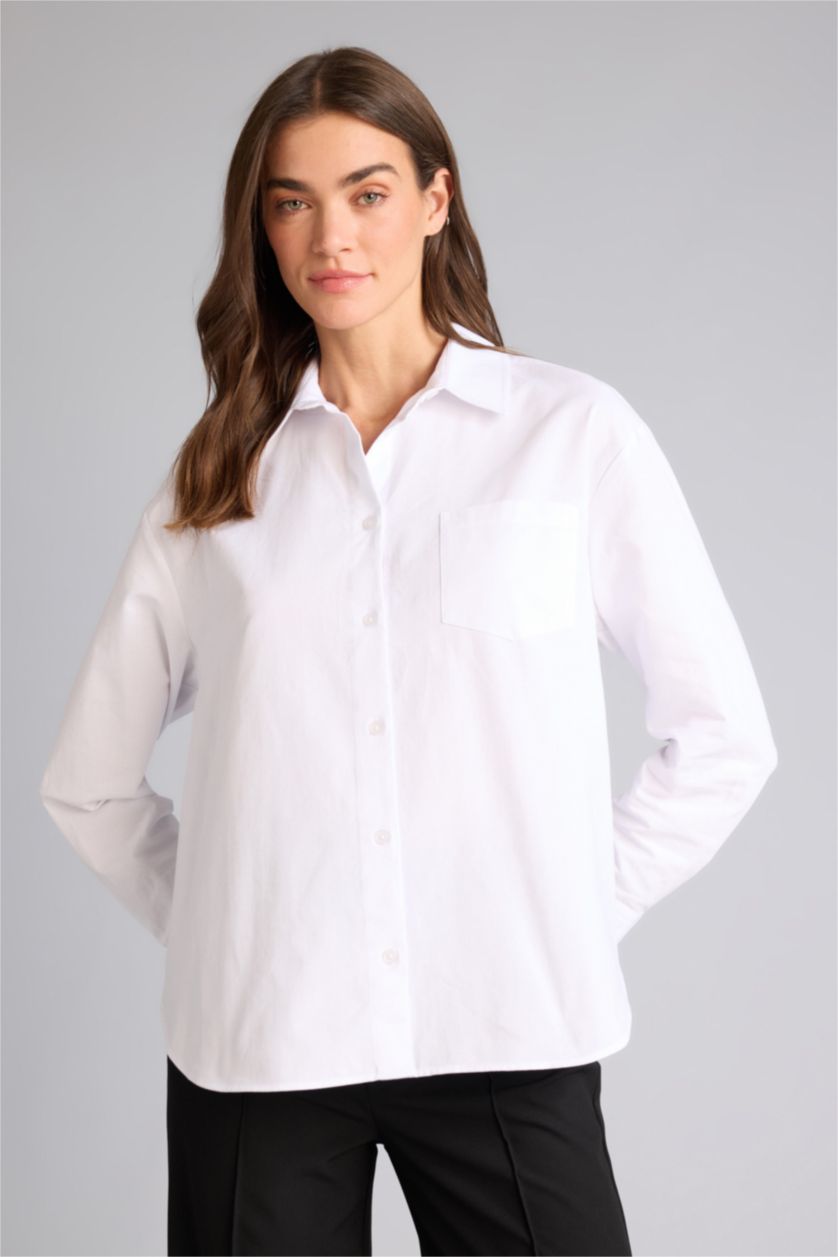 نساء أبيض قميص ردن طويل أوكسفورد اوفر سايز