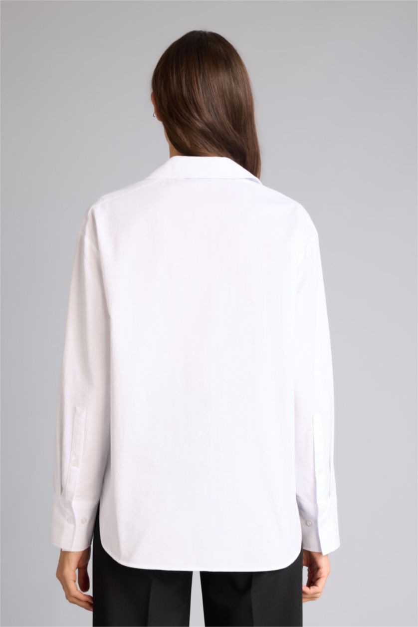 نساء أبيض قميص ردن طويل أوكسفورد اوفر سايز