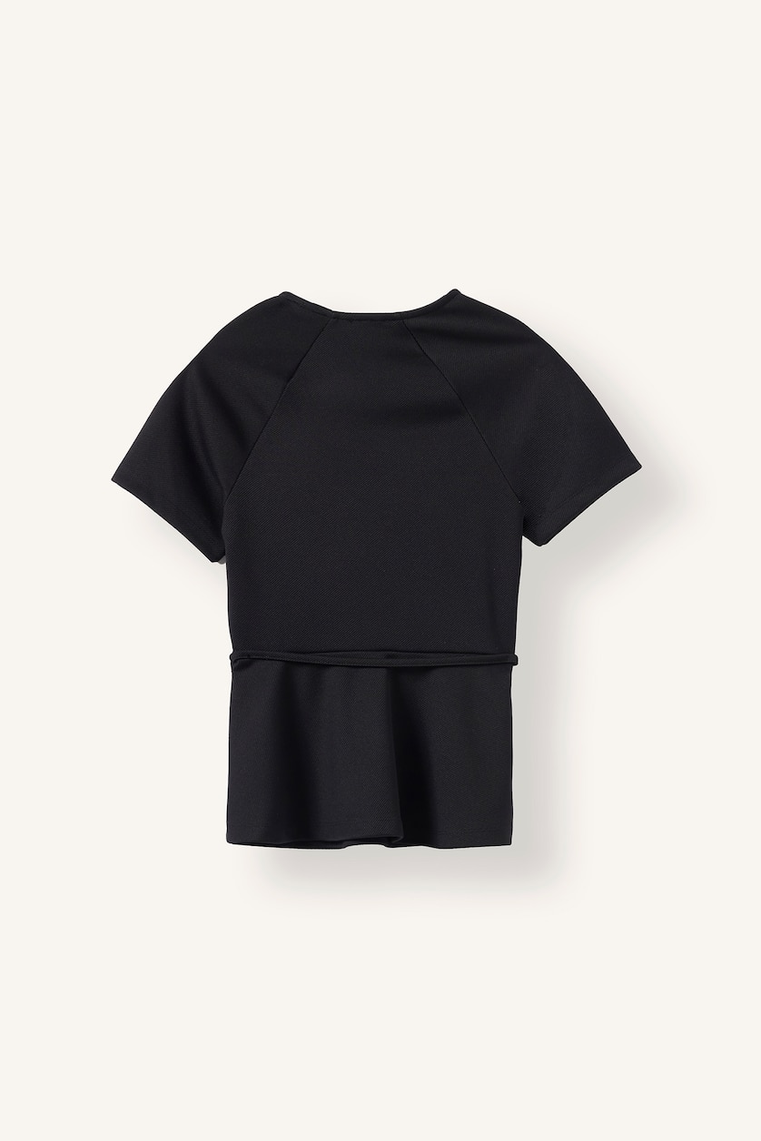 Kadın Siyah Kemer Detaylı Slim Fit Kısa Kollu Tişört