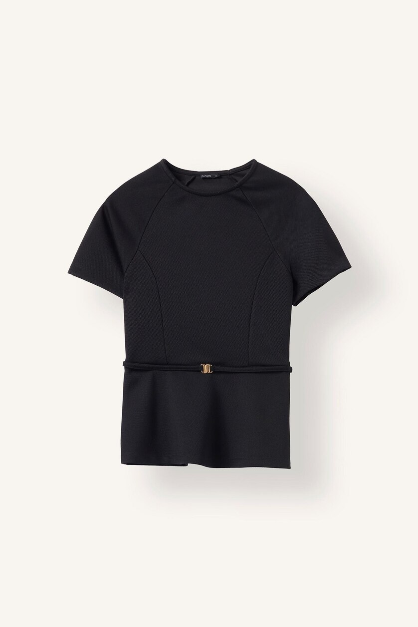 Woman Black Slim Fit Short Sleeve T-Shirt