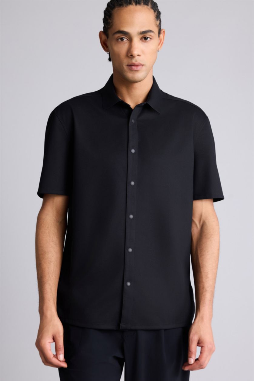 Ерлер қара Slim Fit қысқа жеңді жейде