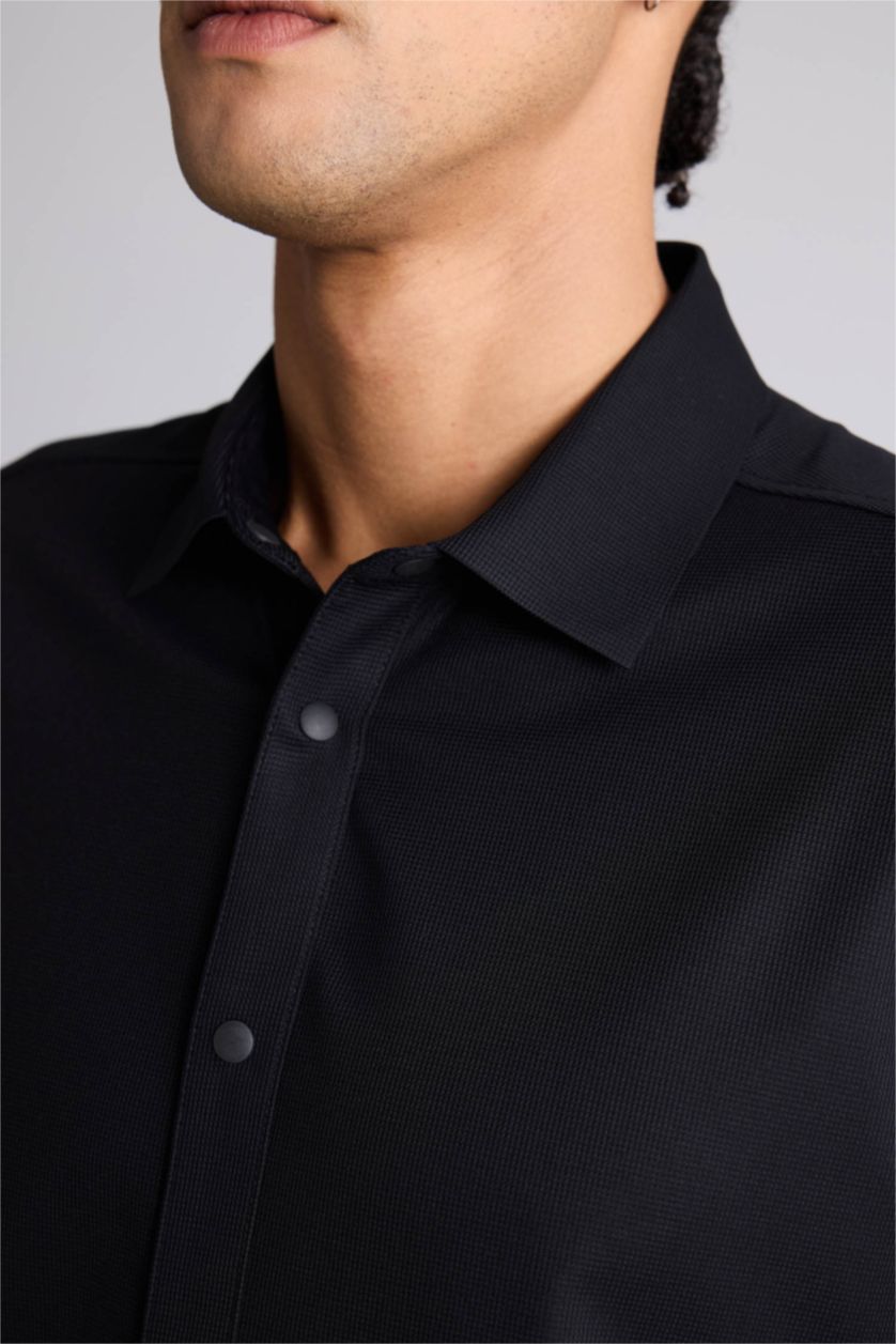 Ерлер қара Slim Fit қысқа жеңді жейде