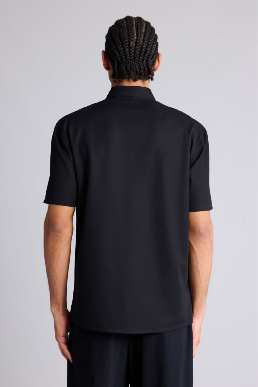 Ерлер қара Slim Fit қысқа жеңді жейде