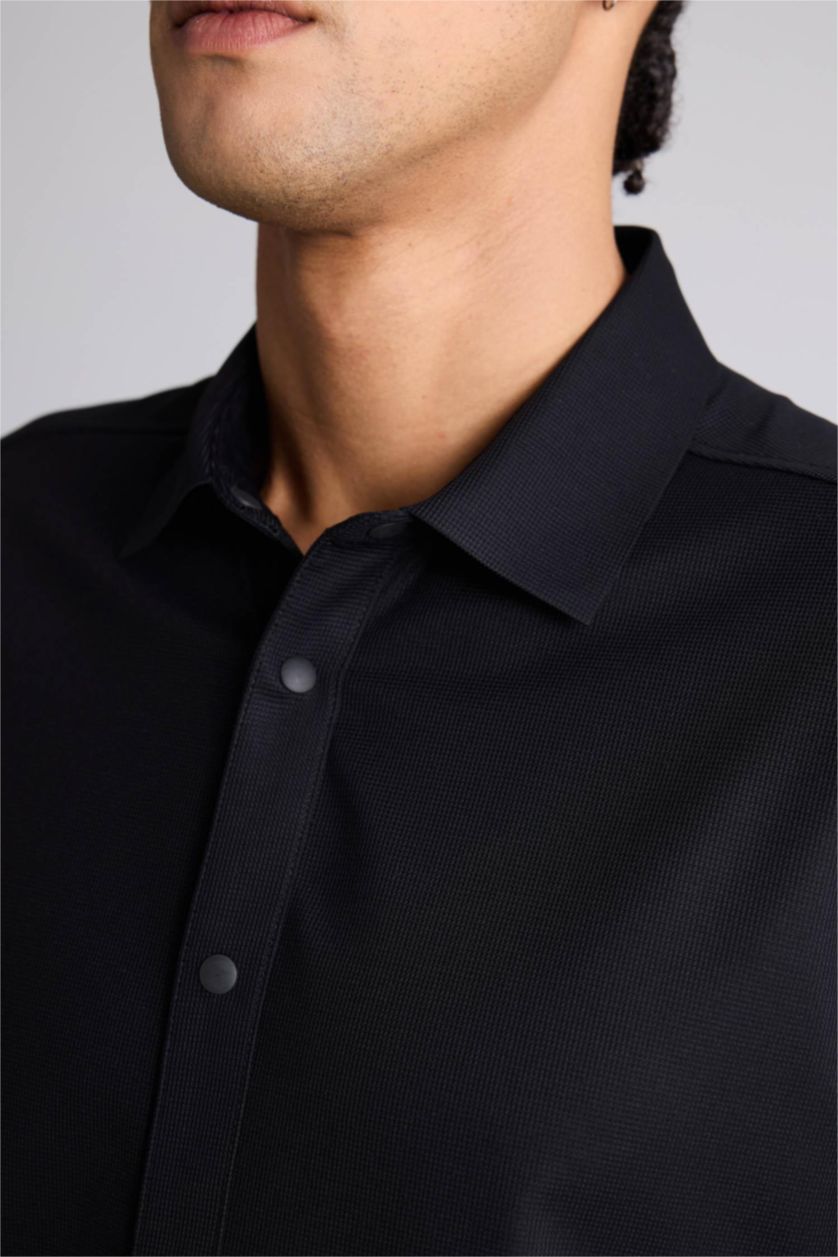 Erkek Siyah Slim Fit Kısa kollu Gömlek