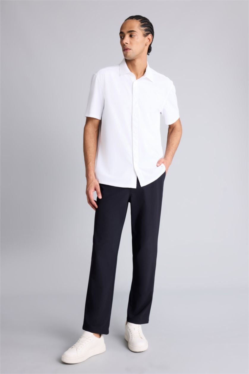 Мужчины Бежевый Рубашка Slim Fit с коротким рукавом