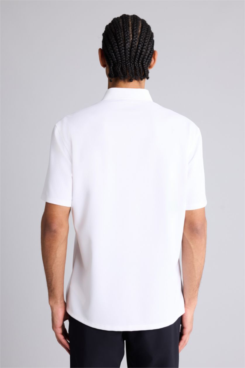 Мужчины Бежевый Рубашка Slim Fit с коротким рукавом