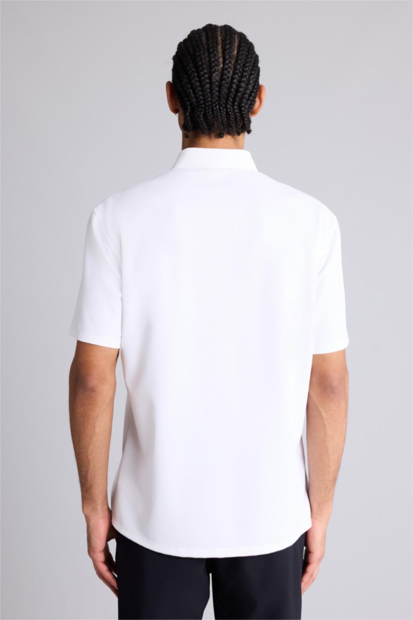 Erkek Ekru Slim Fit Kısa kollu Gömlek
