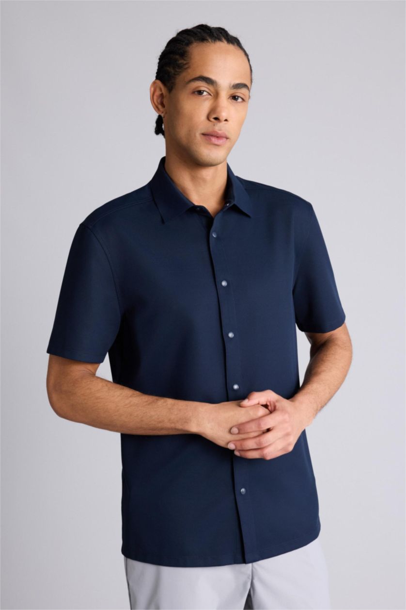 رجال كحلي Slim Fit Short Sleeve Shirt