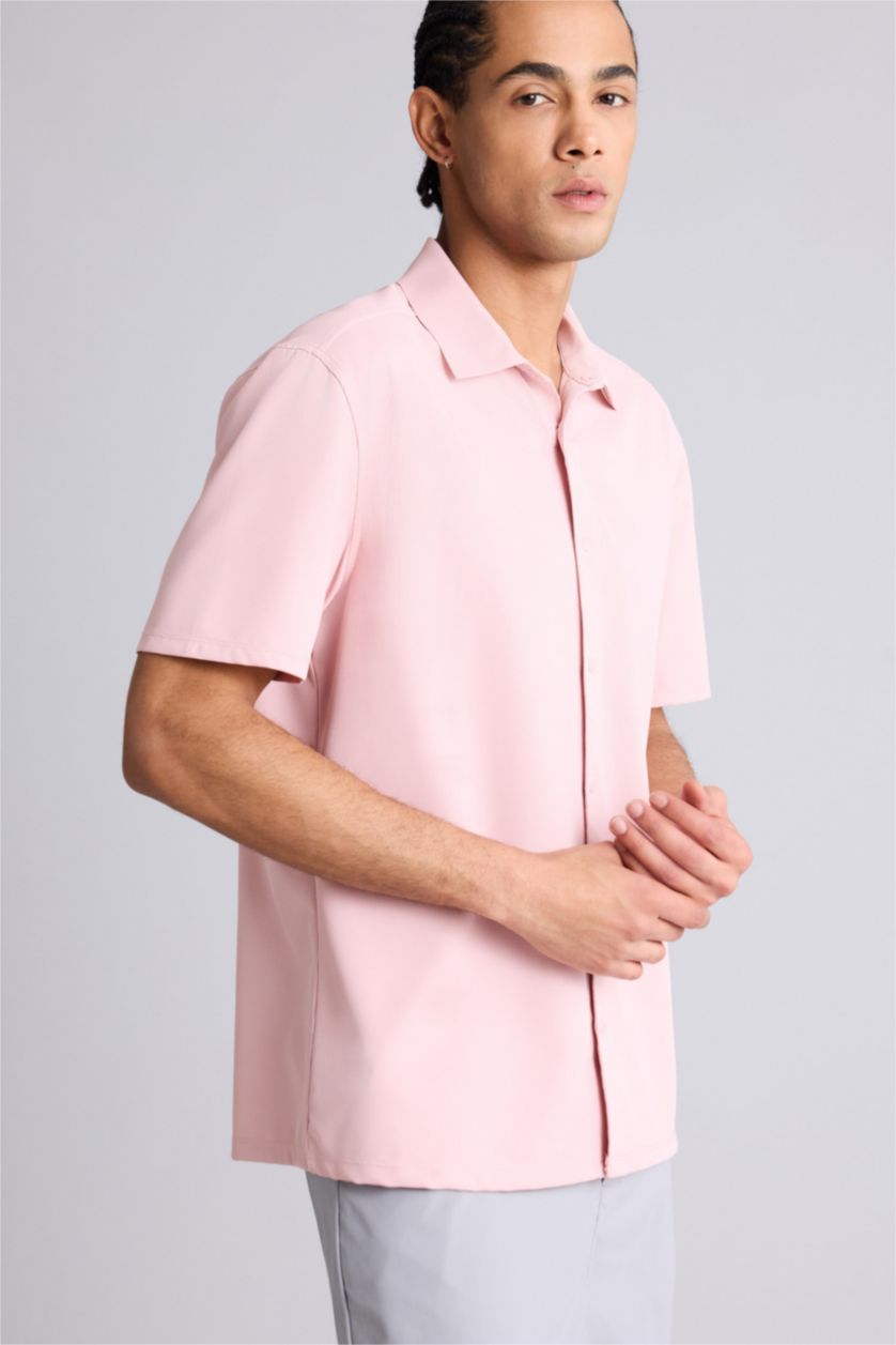 Ерлер Ашық Қызғылт Slim Fit қысқа жеңді жейде