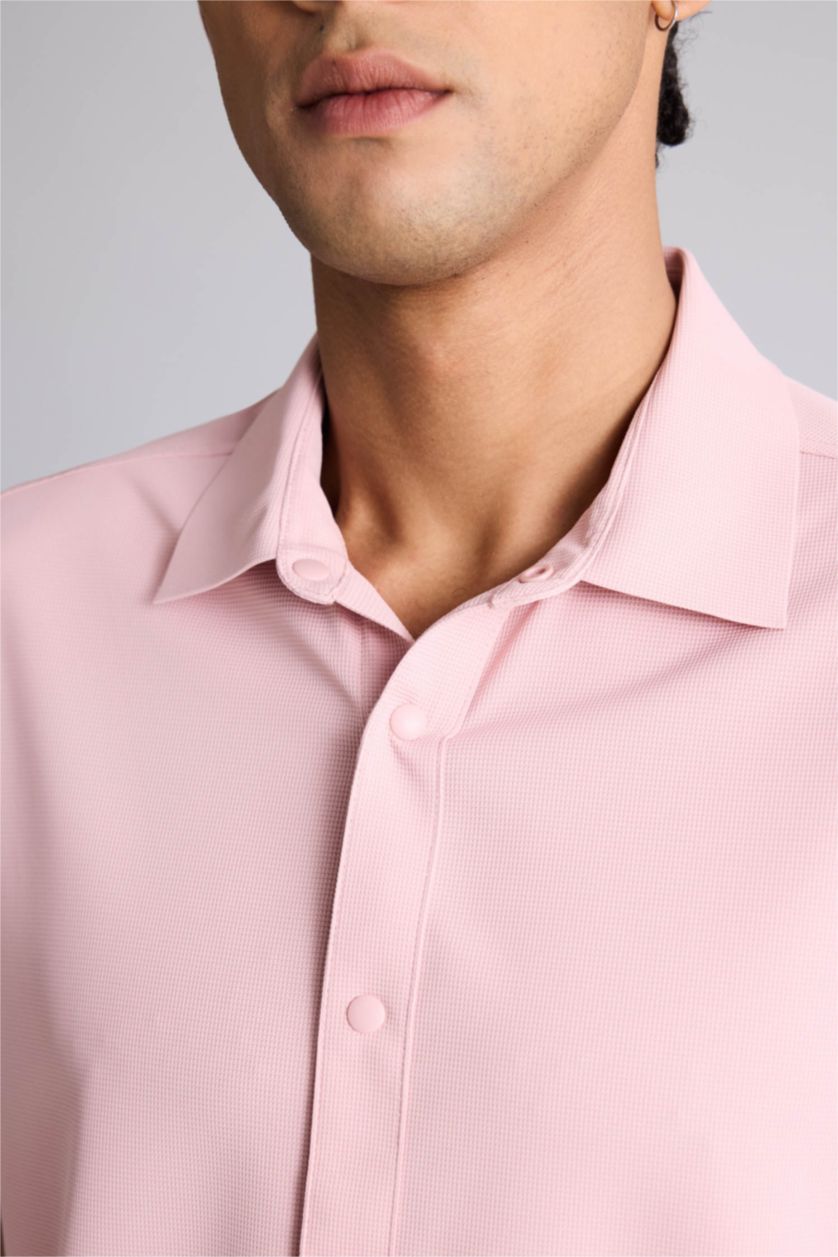 Ерлер Ашық Қызғылт Slim Fit қысқа жеңді жейде