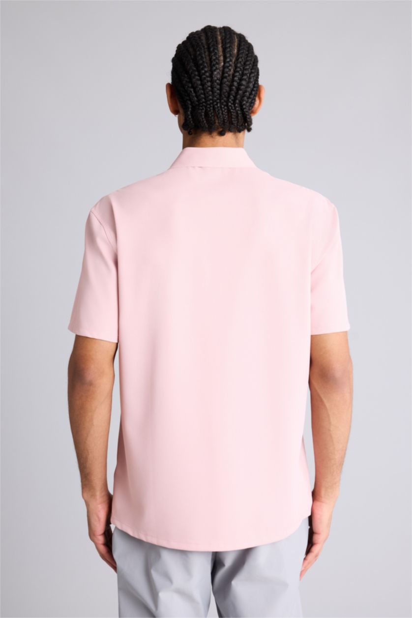 Ерлер Ашық Қызғылт Slim Fit қысқа жеңді жейде