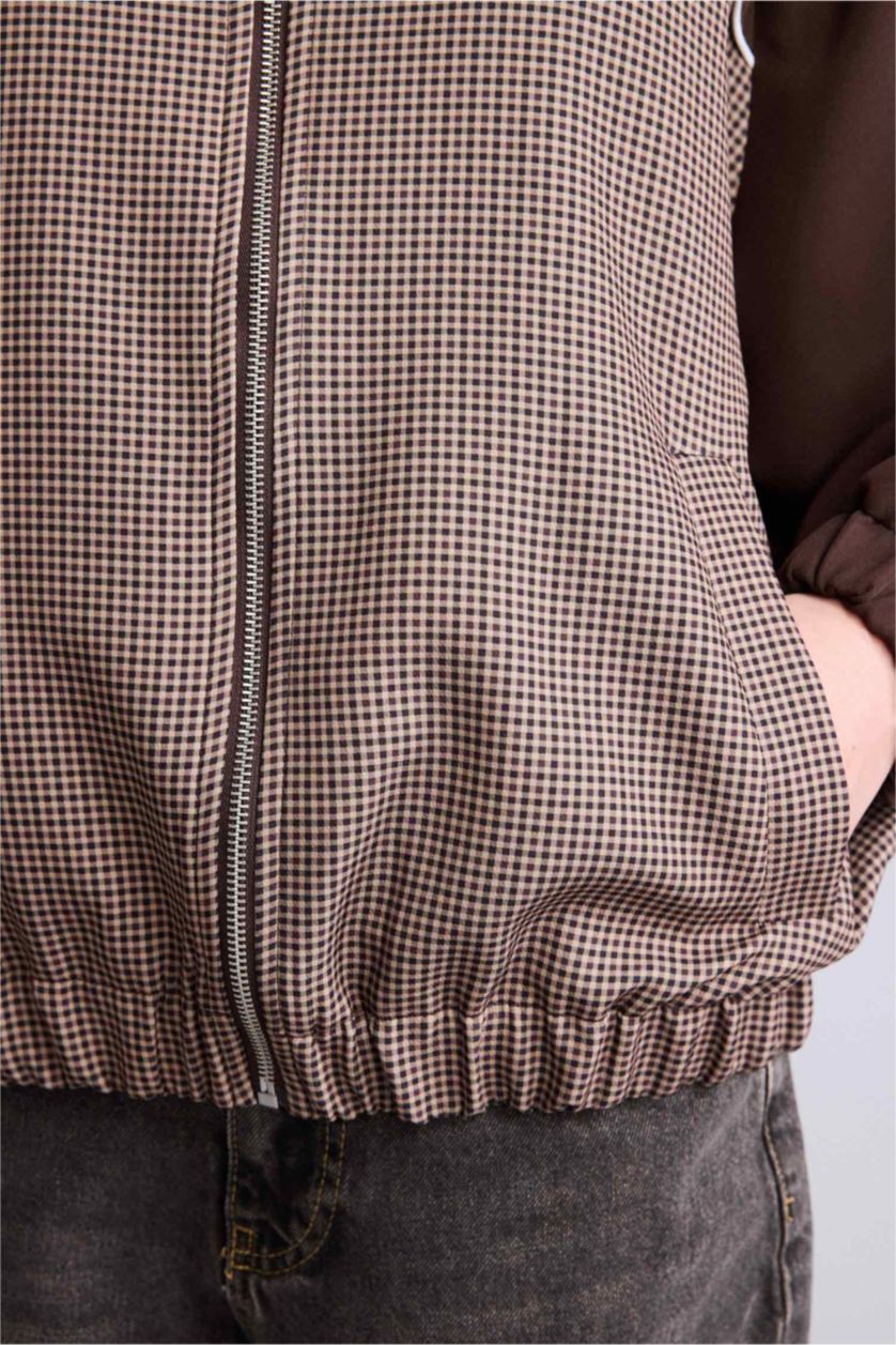 Woman Brown Shirt Collar Jacket