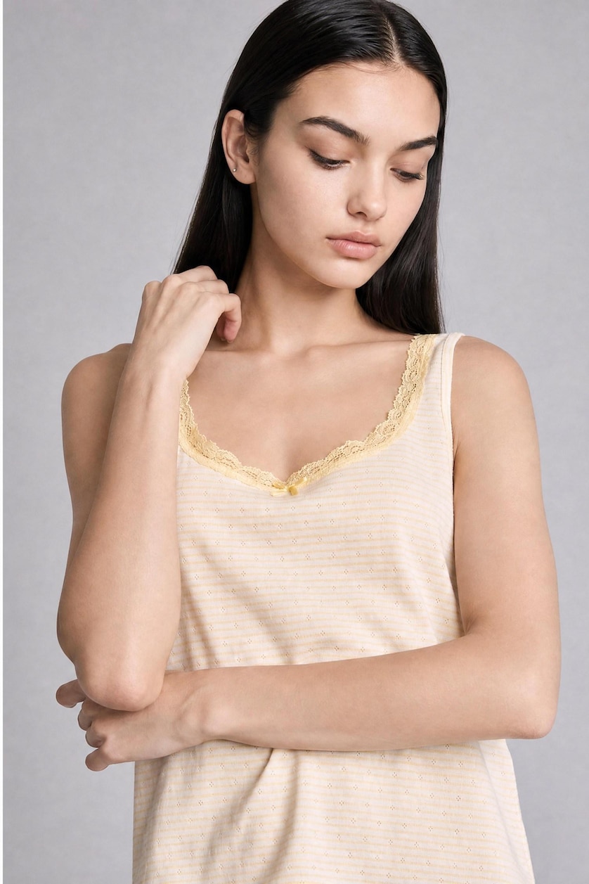 Kadın Açık Sarı Regular Fit Askılı 2'li Pijama Takımı