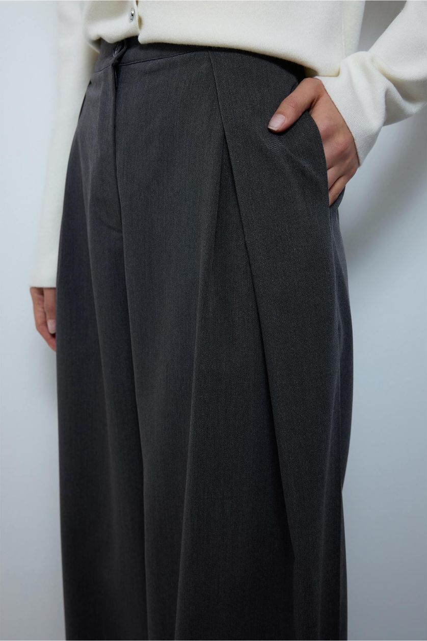 Kadın Açık Gri Wide Leg Pantolon