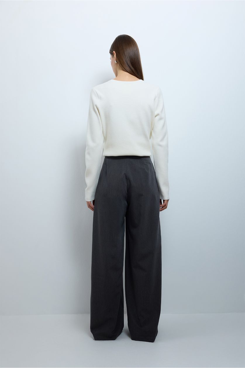 Kadın Açık Gri Wide Leg Pantolon