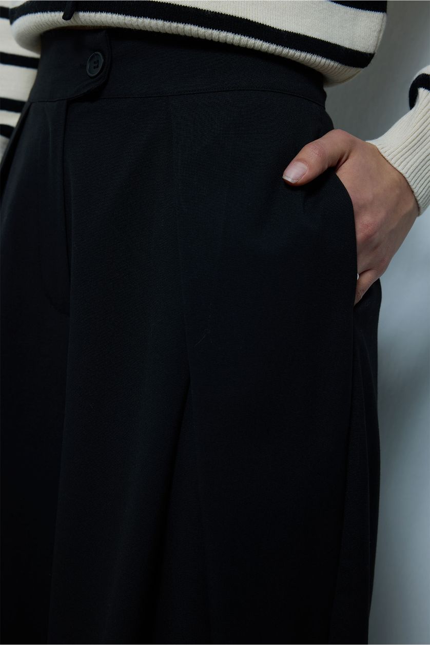 Kadın Siyah Wide Leg Geniş Bol Paça Pantolon