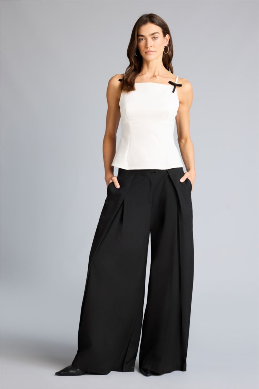 Kadın Siyah Wide Leg Geniş Bol Paça Pantolon