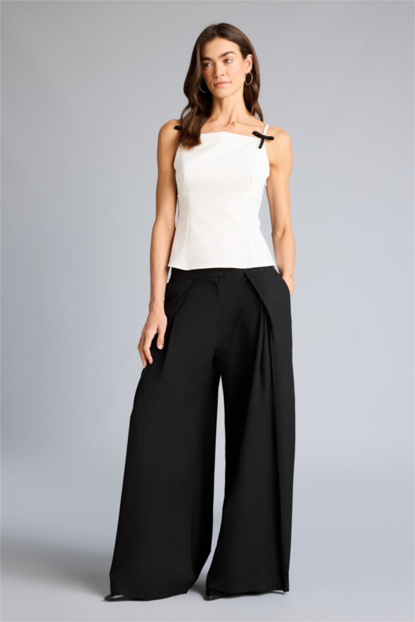 Kadın Siyah Wide Leg Geniş Bol Paça Pantolon