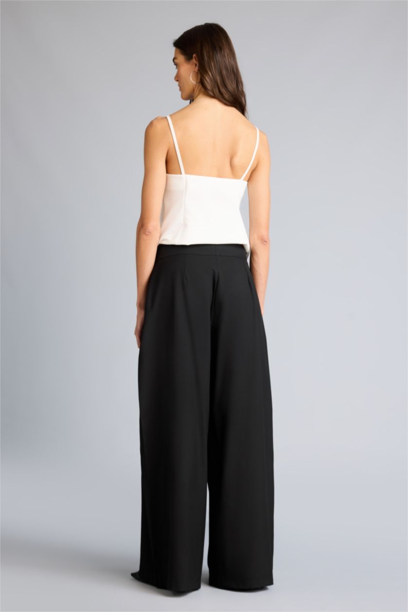 Kadın Siyah Wide Leg Geniş Bol Paça Pantolon