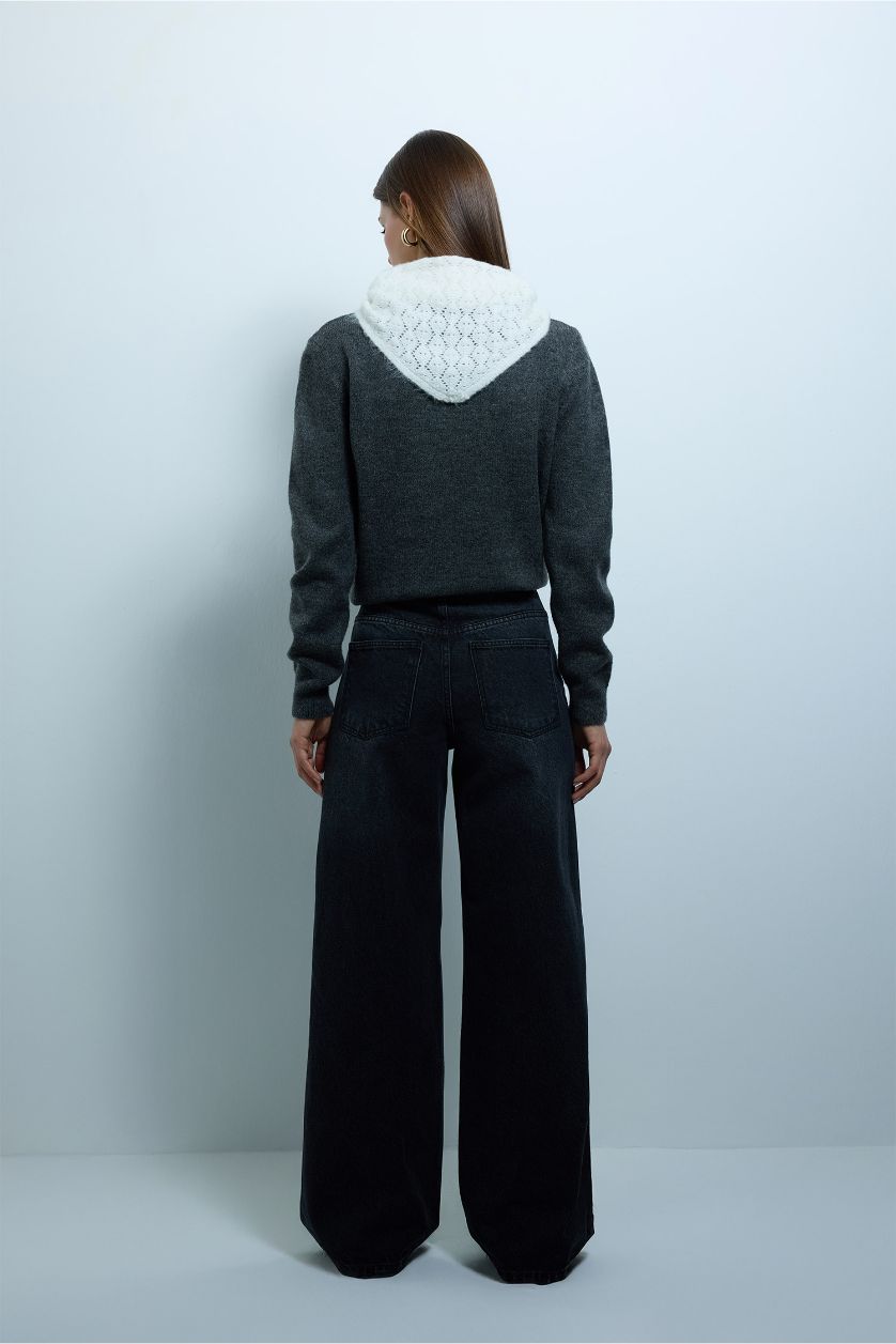 Kadın Antrasit Wıde Leg Jean Pantolon