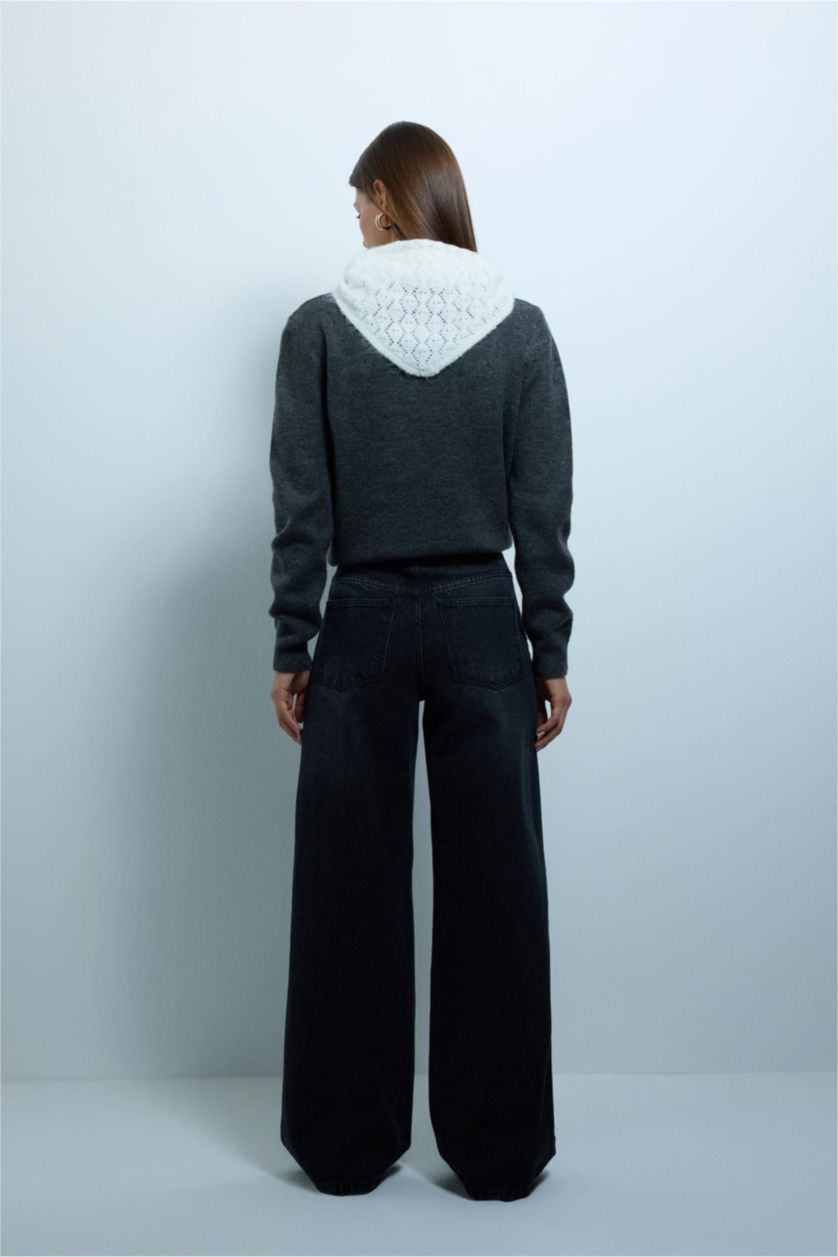 Kadın Antrasit %100 Pamuk Wıde Leg Jean Pantolon