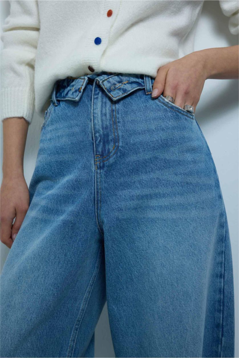 نساء كحلي بنطلون جينز قصة مريحة قطن 100%