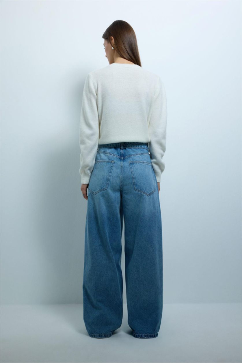 نساء كحلي بنطلون جينز قصة مريحة قطن 100%