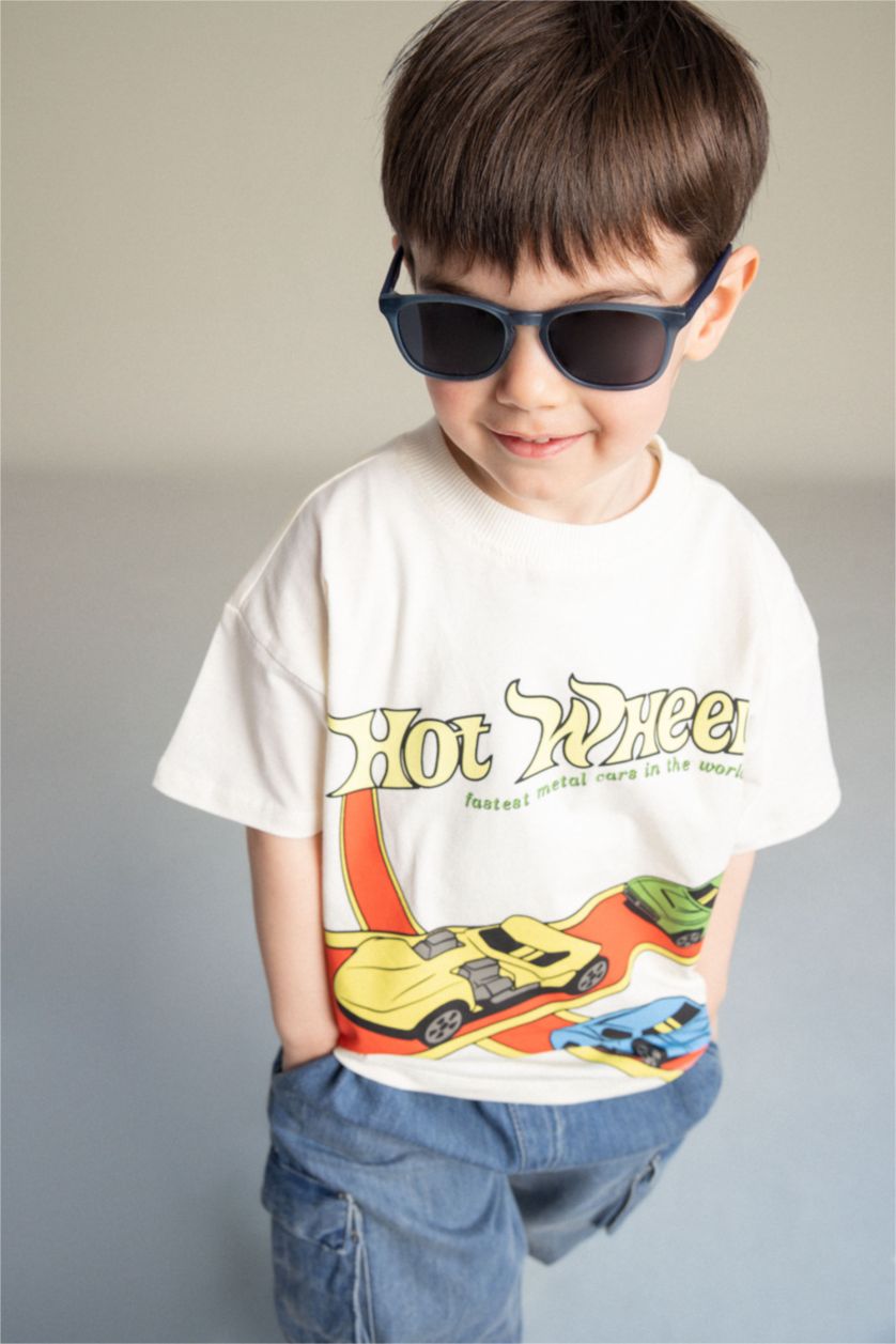 Erkek Bebek Ekru %100 Pamuk Hot Wheels Tişört Erkek Bebek